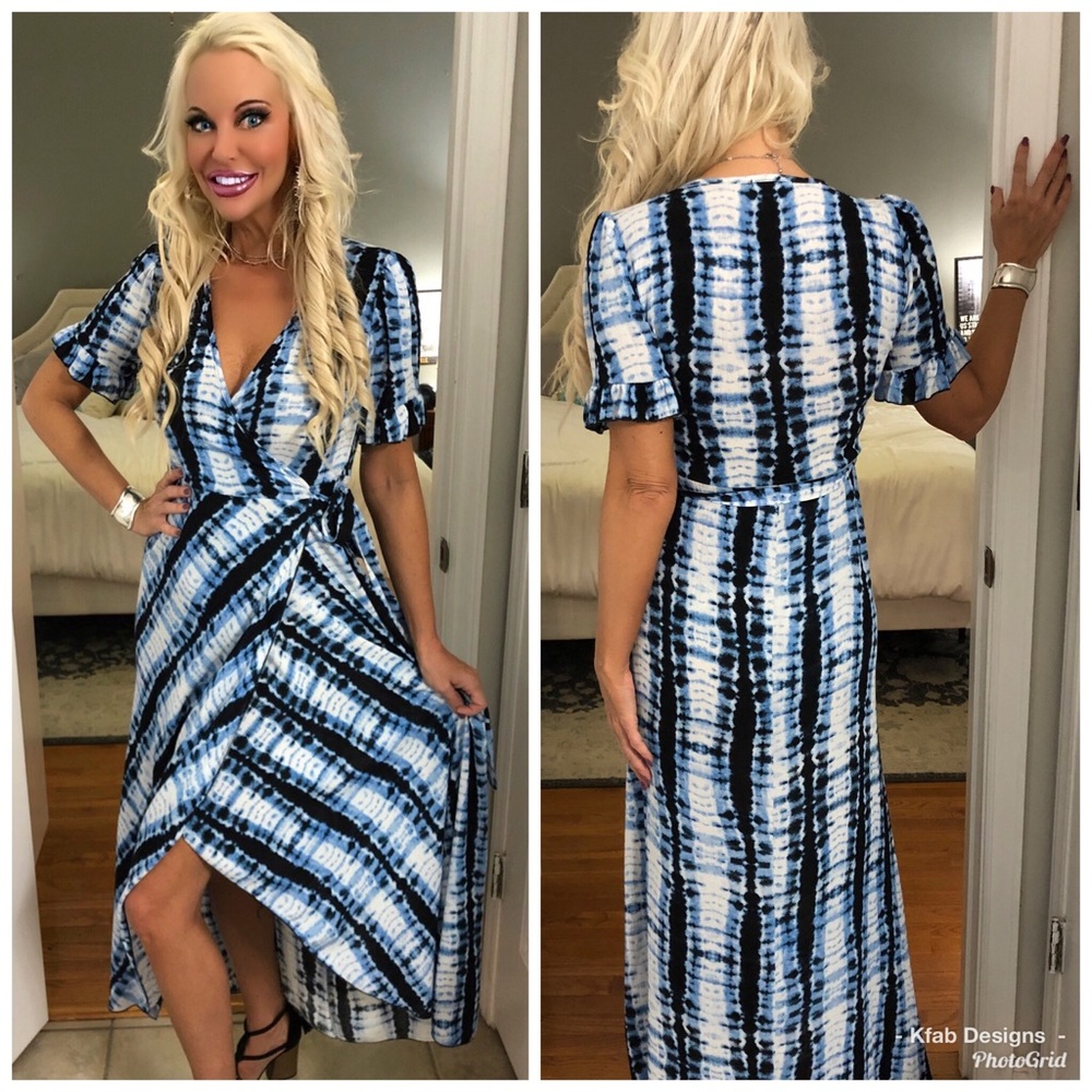 🥰LAST 1! Tie Dye Wrap Maxi Dress with Ruffles! - Picture 2 of 2